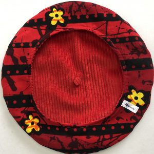 NEW Béret réversible en Wax et Velours rouge