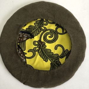 NEW Béret réversible en Wax et Velours kaki